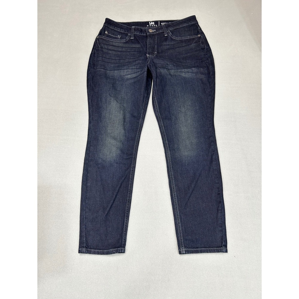 Lee Riders Jeans Blue 10P Midrise Slim Straight Leg Stretch Casual Denim Pants